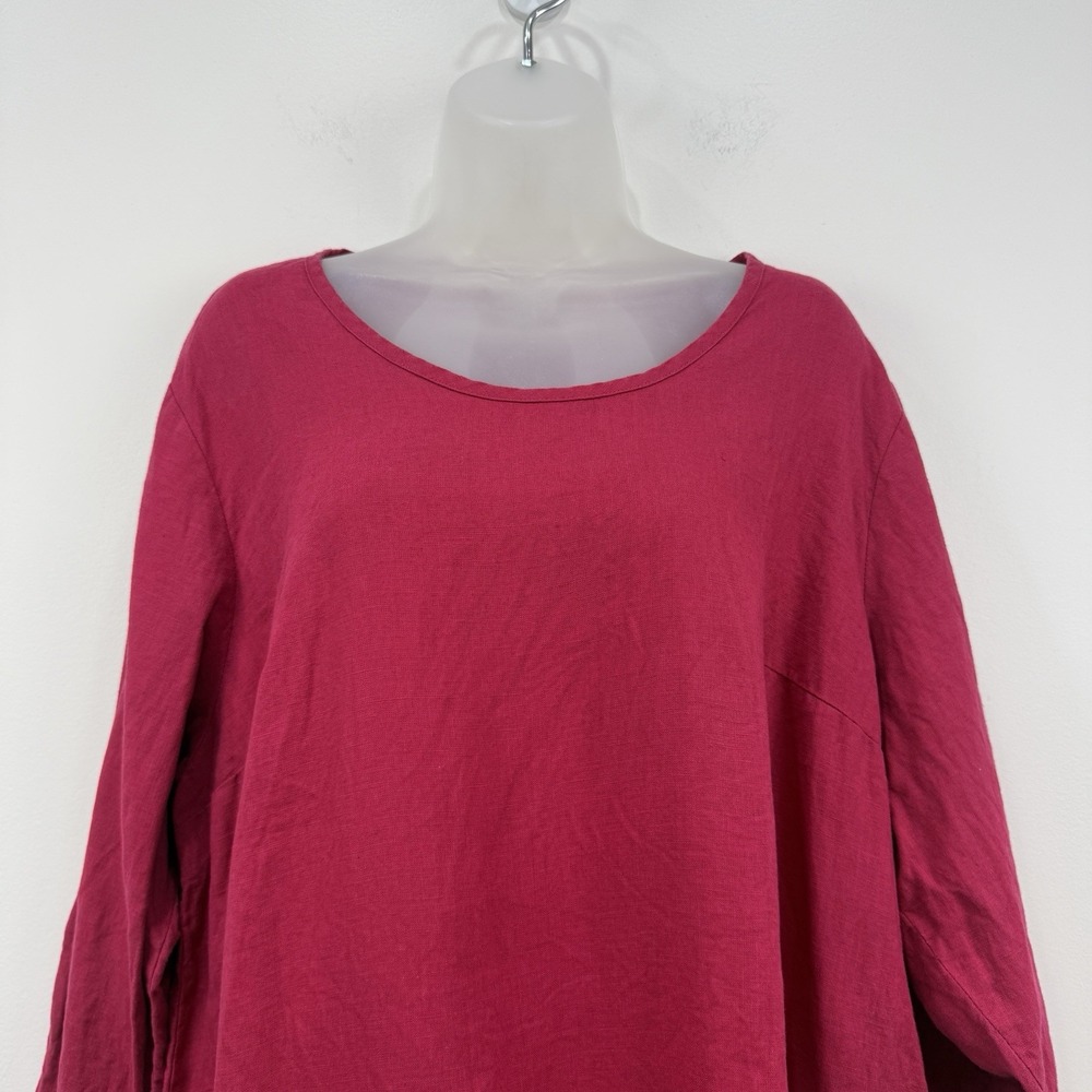 Flax 100% Linen Top Womens L Raspberry Lagenlook Boxy Lagom Coastal Oversized - Picture 8 of 14